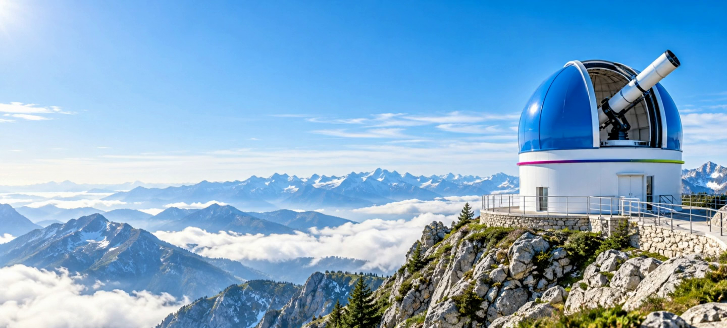 Observatorio sobre las montañas bajo un cielo azul